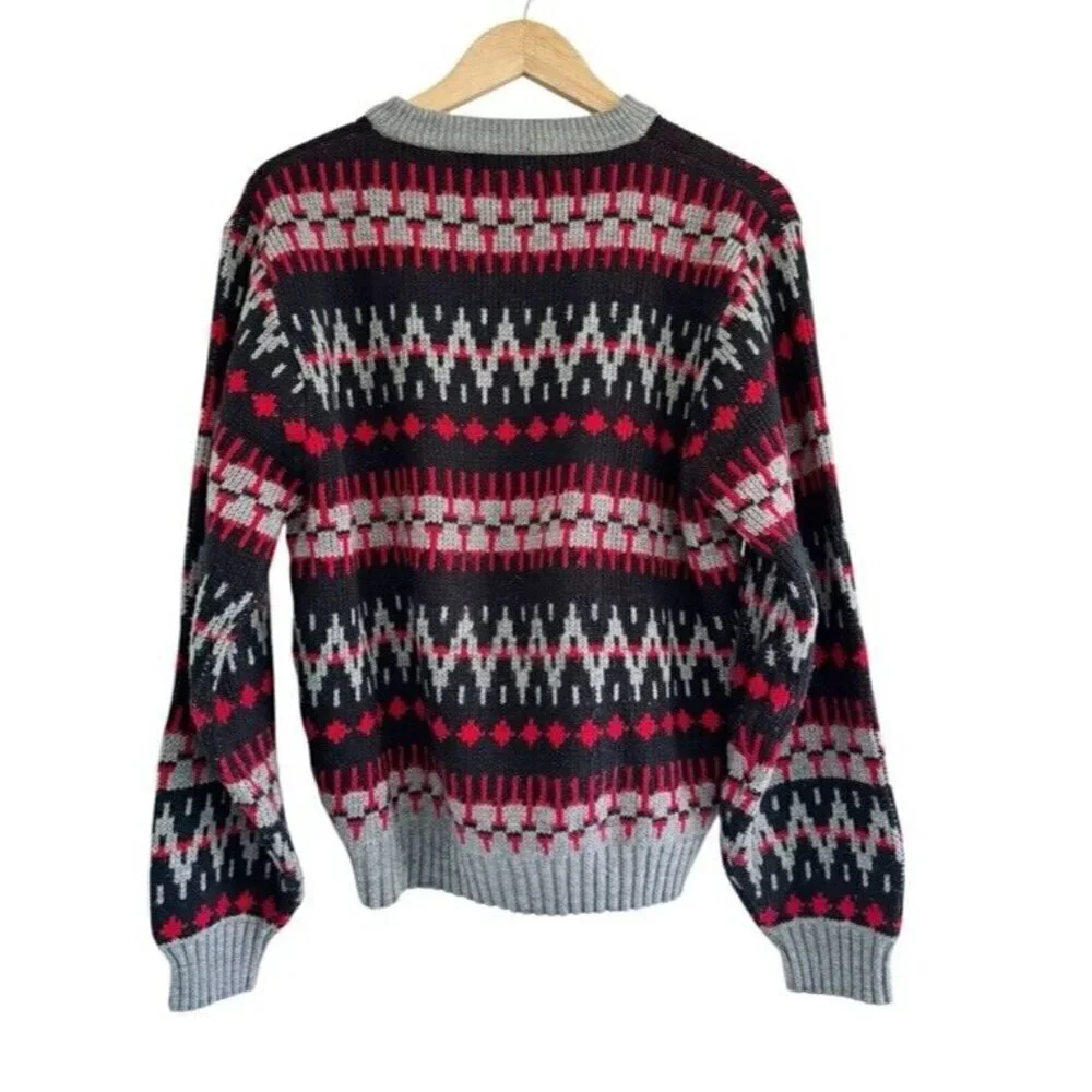Vintage 90s Steep Slopes Men's Sz L Black Red Gray Pullover Sweater